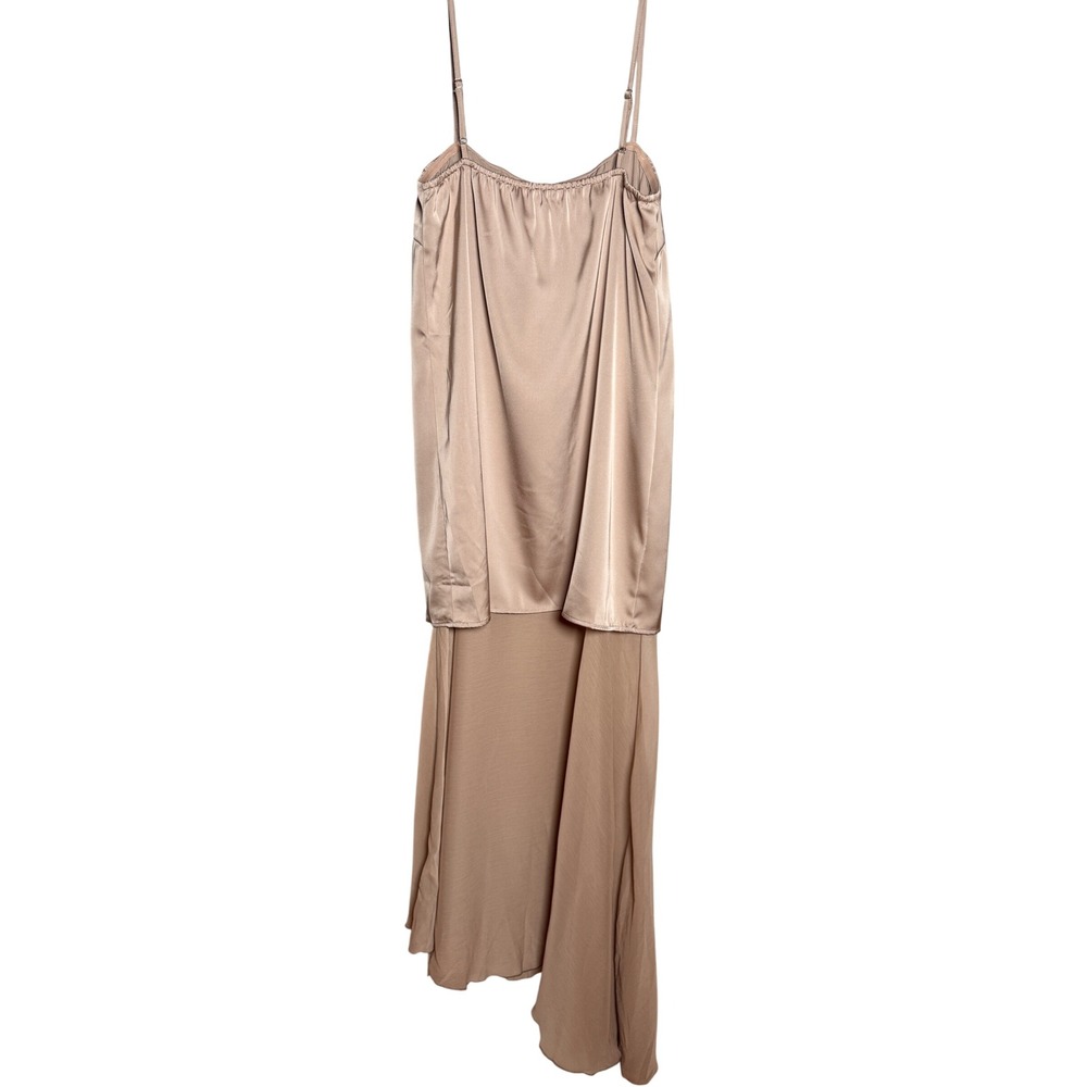 Commense Layered Asymmetric Midi Dress Womens M Beige Cowl Neck Minimalist - Picture 2 of 8
